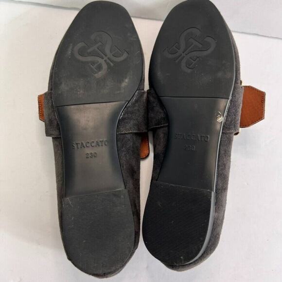 Staccato Smoking Slipper Shoe Women 230 US 6 Gray Suede Buckle Gold Buckle - Picture 10 of 12